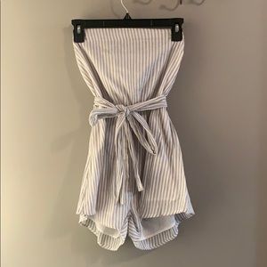 Blue and White Striped Romper